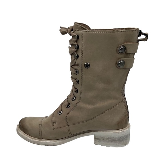 Sam Edelman Cream Darwin Tumbled Leather Chunk Heel Combat Boots Size 6 Women’s - Picture 6 of 10